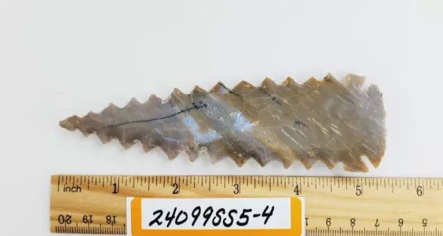 5.25" Serrated Spearhead - Lance Head - Drill Point - Knife - Hand Knapped Agate