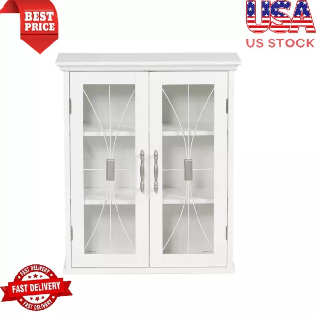 Wooden Wall Cabinet W/2 Doors Adjustable Shelf Removable Storage Organizer White