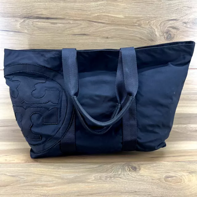 Tory Burch Tote Large Black Nylon Zip Travel Beach Bag