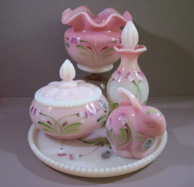 Vtg Fenton Rosalene Vanity Set Rabbit Vase by Shelley Nancy Caplinger Deem Paint Vtg Fenton Rosalene Vanity Set Rabbit Vase by Shelley Nancy Caplinger Deem Paint