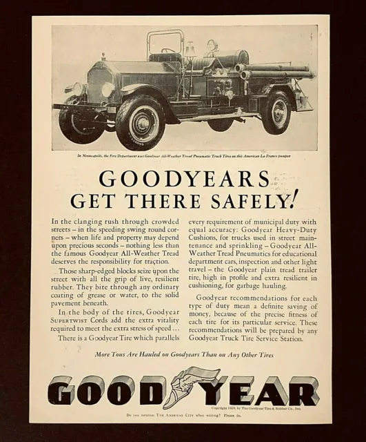 1929 Goodyear Tire Advertisement La France Pumper Firetruck Trade Vtg Print AD