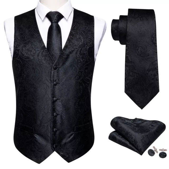 Gilet vintage gilet da uomo paisley floreale in seta jacquard set cravatta matrimonio 4