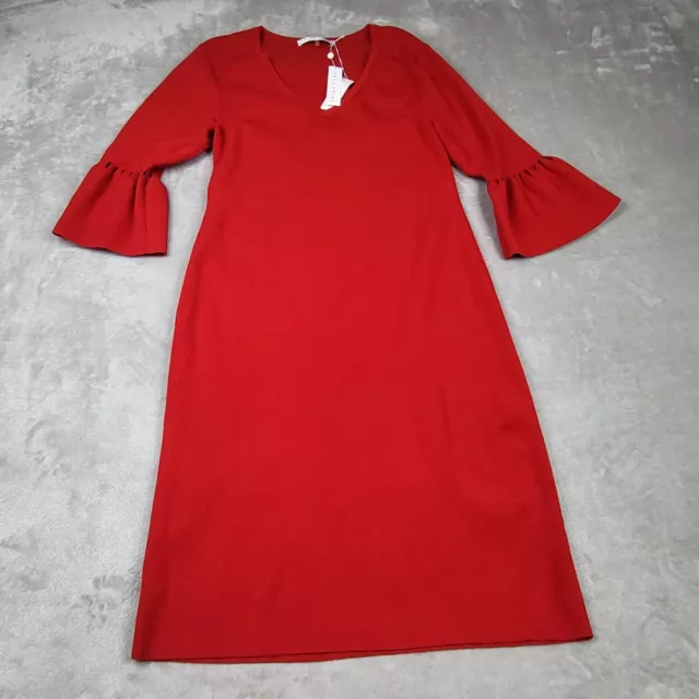 Trina Turk Shift Sweater Dress Womens Size XL Red 3/4 Bell Sleeves V-Neck NWT