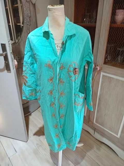 Manteau de printemps bohème veste longue Tara Jarmon turquoise taille 40 Veste