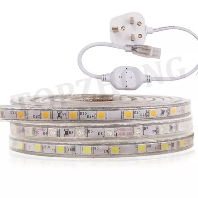 LED Strip 220V 240V 5050 SMD 60LED/M Waterproof Tape Lights Rope With Plug
