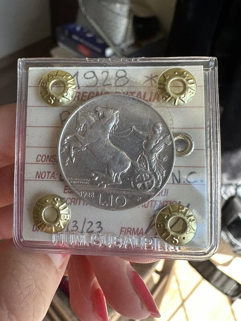 MONETA REGNO D' ITALIA BIGA 10 LIRE 1928 1 ROSETTA NC sigillata BB SUBALPINA