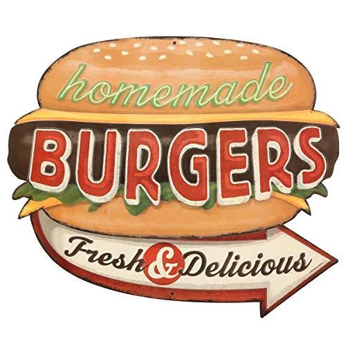 Homemade Burgers Embossed Metal Sign - Vintage Diner Burgers...