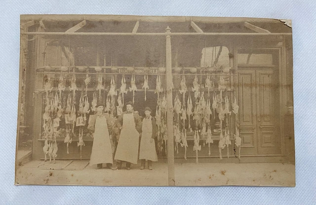 Antique Photo unknown Butcher Shop w/ Chickens Hanging Upside Down