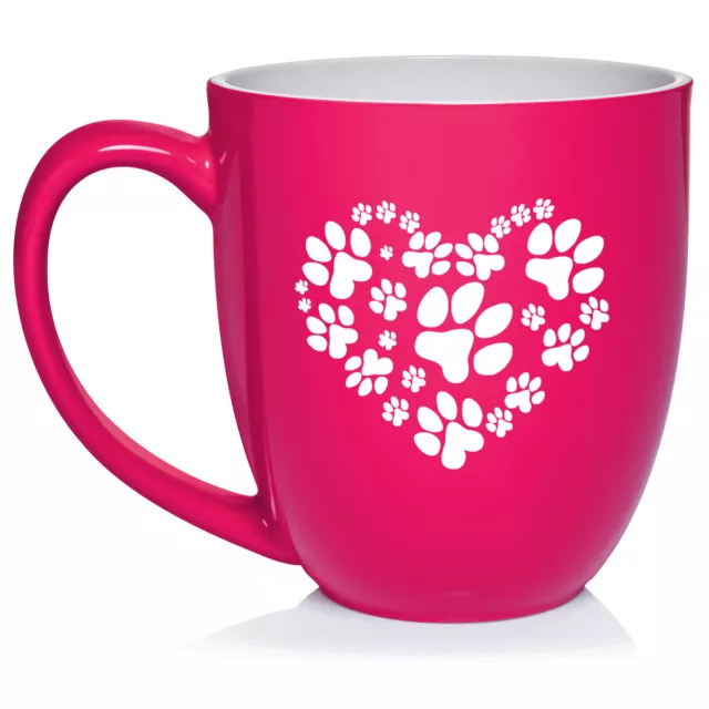 16 oz Bistro Ceramic Coffee Mug Cup Heart Paw Prints