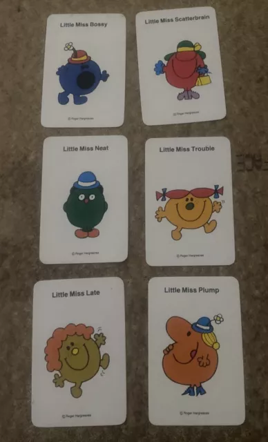 6 X Vintage 70s LITTLE MISS Kids Cartoon Blank Back Swap Card Roger Hargreaves