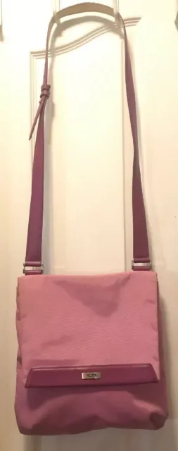 TUMI Pink Nylon With Magenta Leather Trim Crossbody Purse Handbag