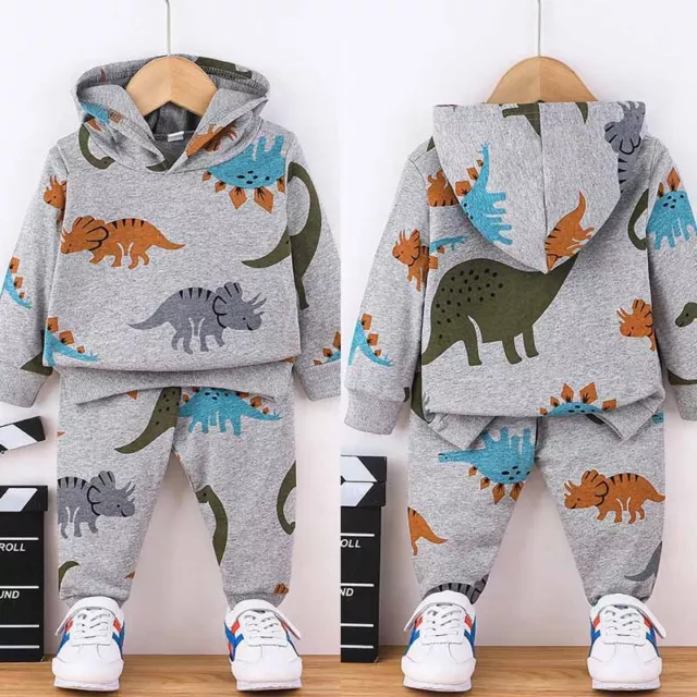 Kids Baby Boys Dinosaur Sweatshirt Pants Long Sleeve Sport Tracksuit Set Outfits