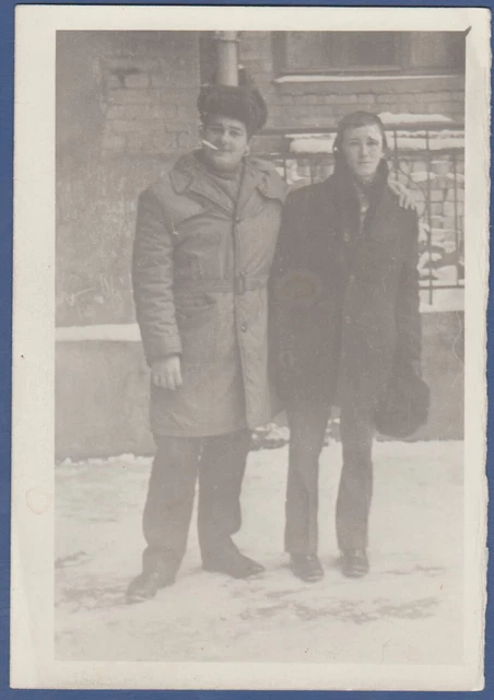 Handsome Guys smoking a cigarette and hugging Soviet Vintage Photo USSR