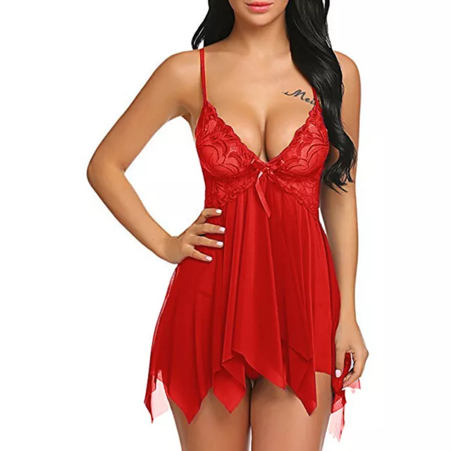 Womens Sexy Thong Lingerie Nightdress Babydoll Sleepwear G-string Underwear Set