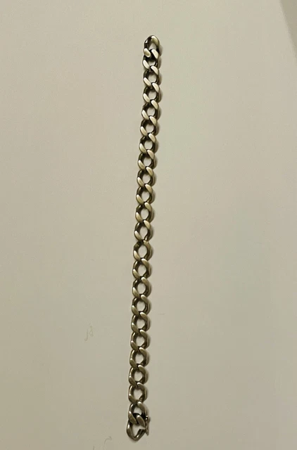 Bracelet Gourmette En Argent Massif 925 - Maille Plate Style Tank Art Déco, Poids 41g, Occasion