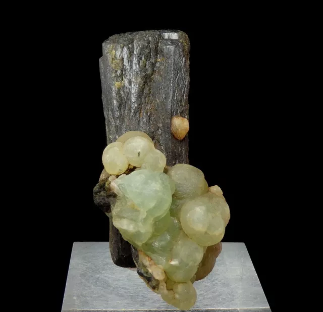 PREHNITE green balls on big EPIDOTE crystal -- MALI Kayes Region - Djouga /pi321