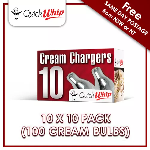 100 Cream Chargers QuickWhip - 10 PACK X 10 (100 BULBS) - Pure Nitrous Oxide N2O