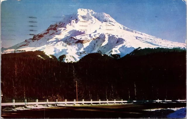 Mt Hood From Loop Hwy Snow Covered Postcard PM Baker OR Cancel WOB Note VTG 2c