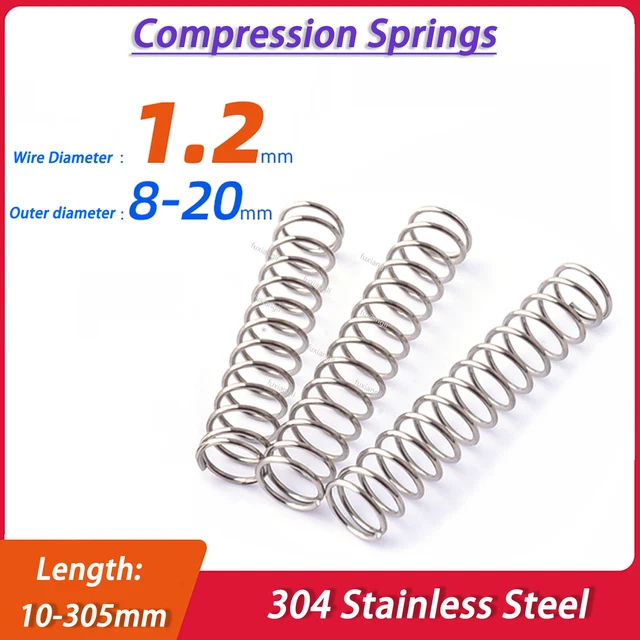304 Stainless Steel Compression Springs – 0.5mm Wire, 5mm To 305mm Length, Various Diameters
