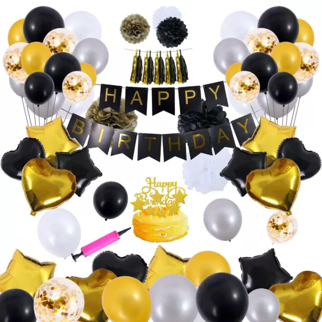 102 Pcs Black and Gold Birthday Party Decorations Set Free Pump & Cake Topper