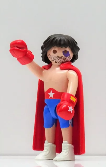Boxer Playmobil For Rocky Gloves with Cape, Blue Eye Cup Athletes USA - RAR