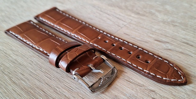 ROLEX CINTURINO PELLE Coccodrillo Marrone 20mm Chiusure Deployante - Foto 8