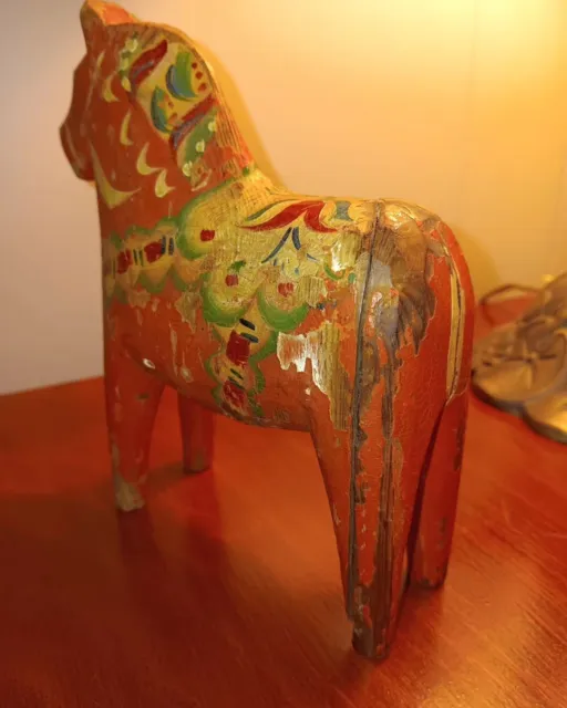 Vintage Wooden hand carved painted Swedish DALA Horse Red Nils Olsson 6” High 2