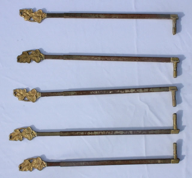 LOT 5 ANTIQUE SWING ARM CURTAIN RODS-ORIGINAL GOLD PAINT w/ EXTENSIONS