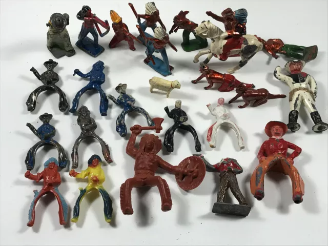 Lot (25+) Plastic Lead Indians Cowboys Western Figures Toys rodeo lido marx