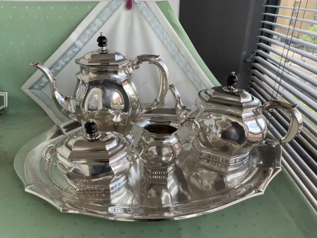 Großes 830er Jugendstil Silber Kaffee- / Tee-Service mit Tablett