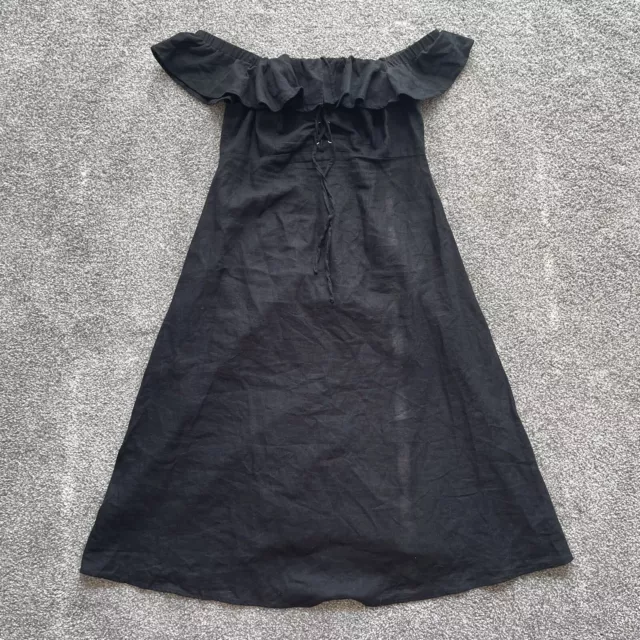 Asos Dress Womens Size 4 Black Linen Blend Off The Shoulder Ruffle Knee Length