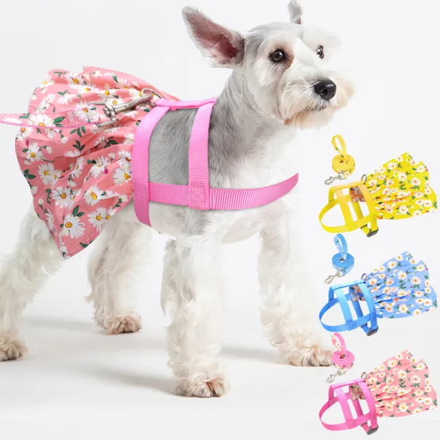 Floral Vestido para perros vestido de perro de algodón Falda Arnés para perros