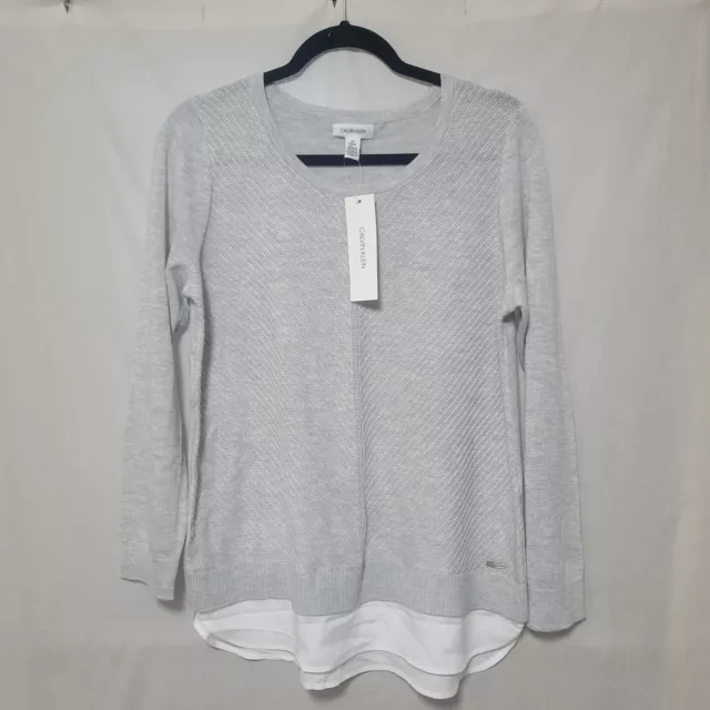 Calvin Klein Womens Size Small Sweater Long Sleeve Layered Look Grey NEW