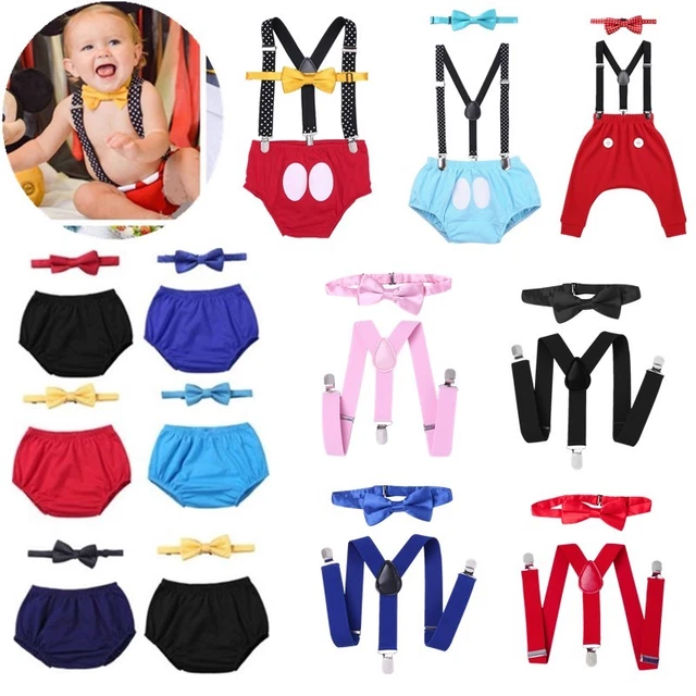 Baby Boys Birthday Outfit Cake Smash Bloomers Suspenders Diaper Cover Photo Prop