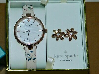 $195! Kate Spade Holland Floral Leather Rose Gold Watch&Earring Gift Set Ksw1422