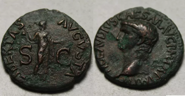 Rare genuine Ancient Roman coin AE As Claudius Caesar 41-54 Minerva Spear shield