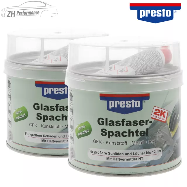 2x presto Glasfaserspachtel mit Härter für größere Schäden grau-grün 1000g