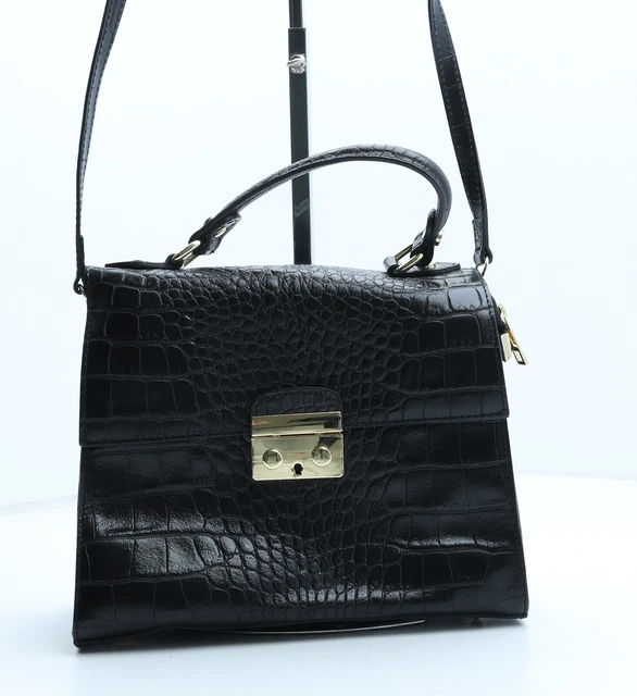 Amilu Womens Black Leather Crossbody Size Small - Croc Texture
