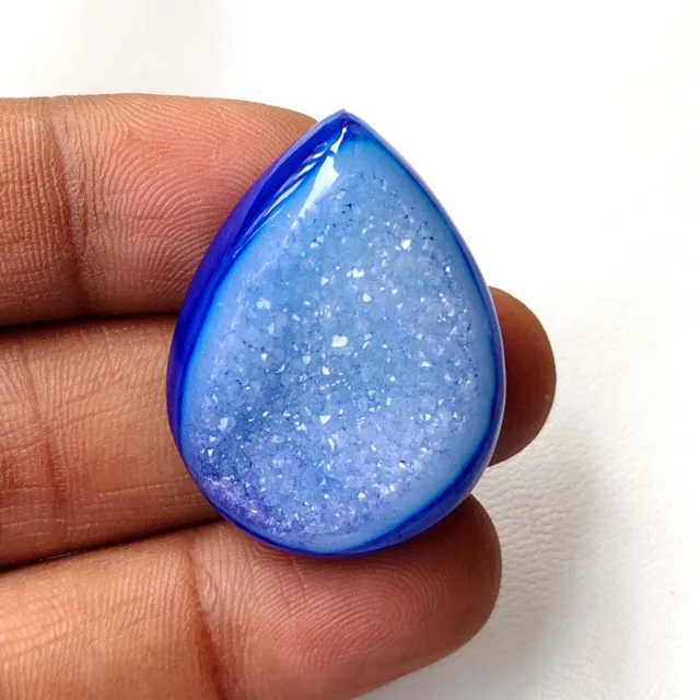 Natural Onyx Agate Druzy Cabochon Pear Loose Blue Geode Gemstone 56 Cts OZ-271