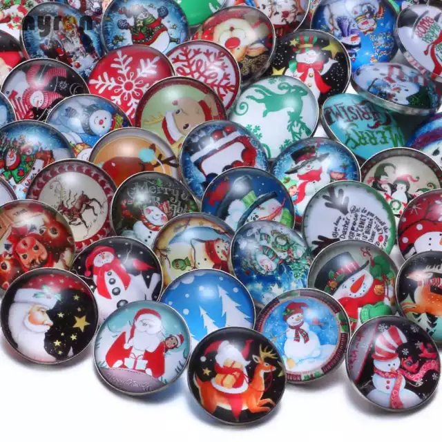 50pcs Merry Christmas Theme Glass Charms 18mm Snap Button For Snap Jewelry