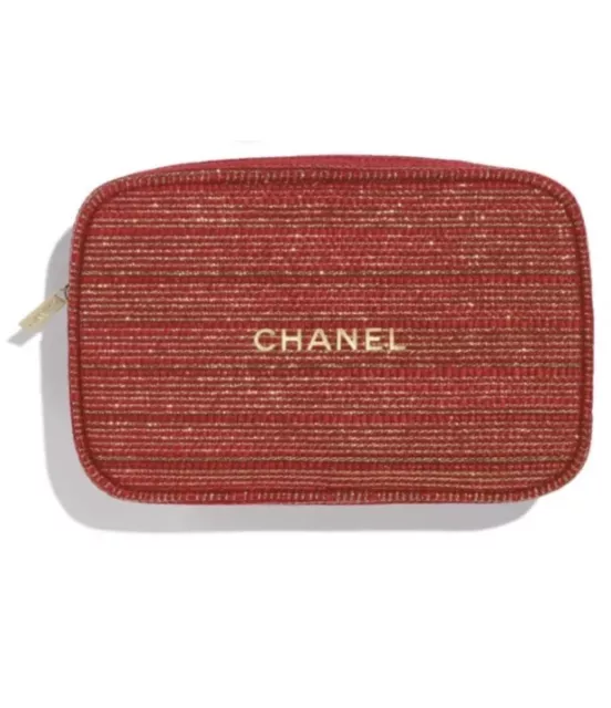 CHANEL MAKEUP BAG Holiday Gift Set 2022 Red Gold Tweed Cosmetic Pouch ONLY  NIB $99.99 - PicClick