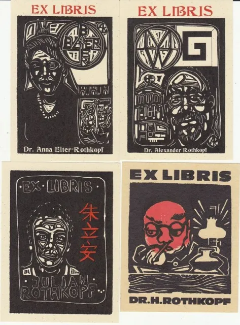 4 Exlibris Bookplate Hochdrucke Alexander Rothkopf 1890-1980 Konvolut Lot 1