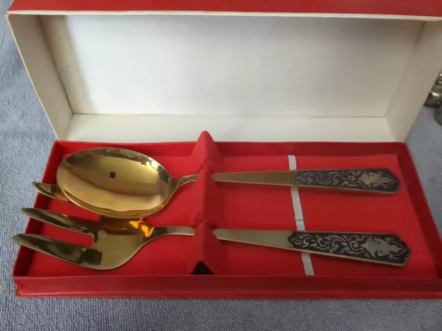 AMFARCO SIAM STERLING Silver Inlaid Buddha Brass Serving Spoon Fork ...