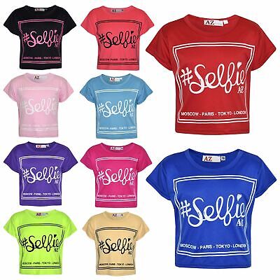 Girls Top Kids #Selfie Print Stylish Fahsion Trendy T Shirt Crop Top 7-13 Years