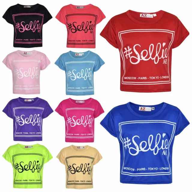T-shirt top per ragazze bambini #stampa selfie elegante Fahsion alla moda crop top 7-13 anni