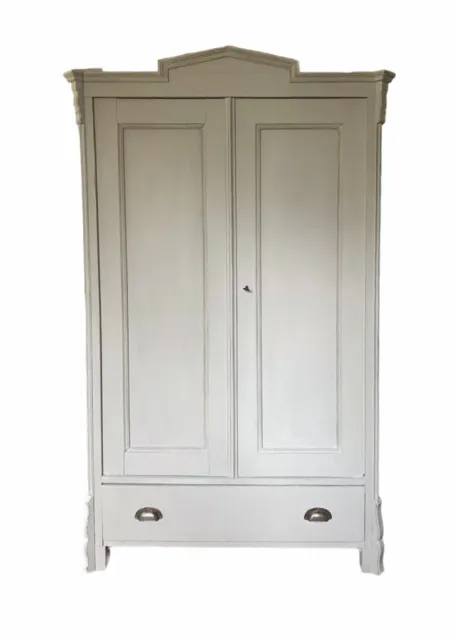 Antique Grey Painted Gustavian French Style Solid Pine Cupboard Wardrobe Armoire