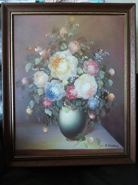 Tableau Ancien - Bouquet De Fleurs Signé A. Manfredi - Huile Sur Toile - Occasion