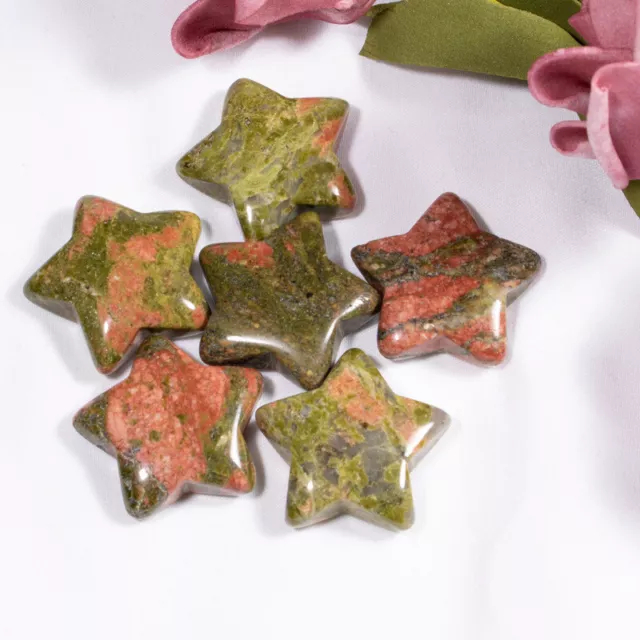 20pcs Natural Unakite Stone Quartz Healing Star Gemstone for Home Decor 25x6mm