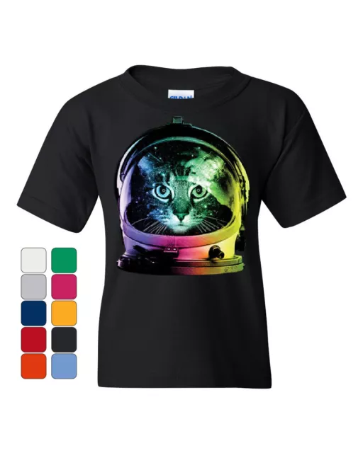 Space Cat Youth T-Shirt Astronaut Kitten Neon Galaxy Tee