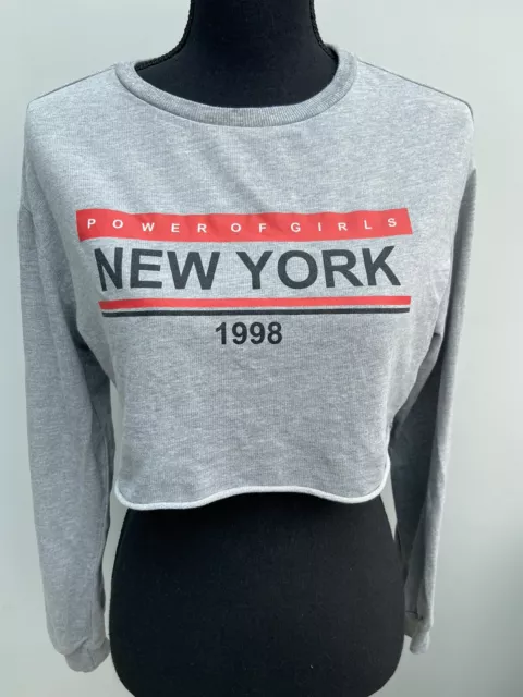 Women’s Jumper XS Size 14 Grey H&M Cropped Power Of Girls New York